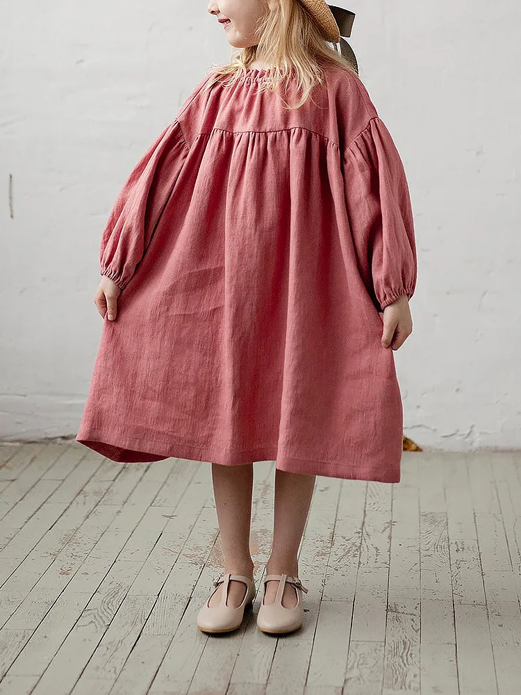 

Girls' Spring and Autumn New Ramie Cotton Dress Nordic Style Ruffled Collar Puff Sleeve Vintage Princess Dress Baby