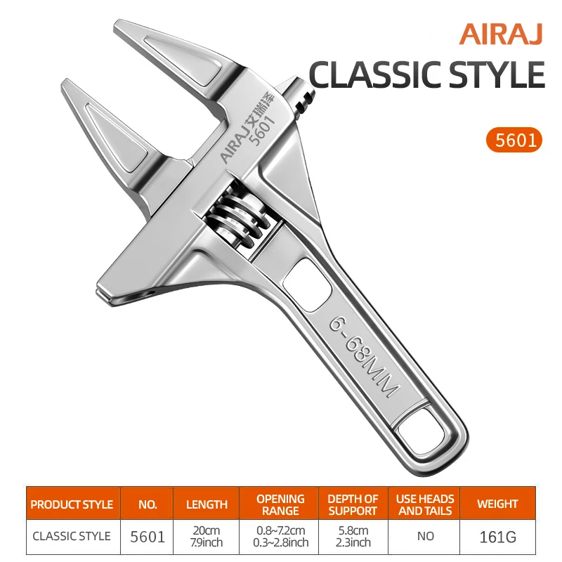 AIRAJ 1pc Industrial-grade Large-opening Adjustable Wrench Dual-purpose Pipe Wrench Anti-slip Plumbing and Auto Repair Wrench