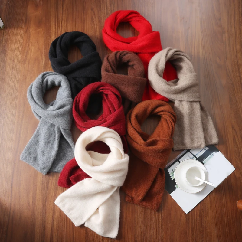 100%Wool Long Scarf for Couples Knitted Soft Warm Neck Warmer Women Autumn Winter Casual Korea Fashion Solid Long Scarves Men