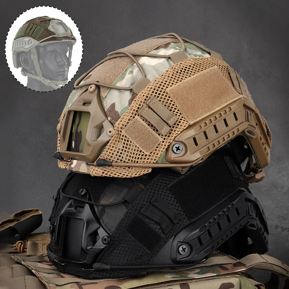 

Tactical Multicam Helmet Cover For Fast MH PJ BJ Helmet Airsoft Elastic Cord Headwear Hunting Paintball Helmets Accessories