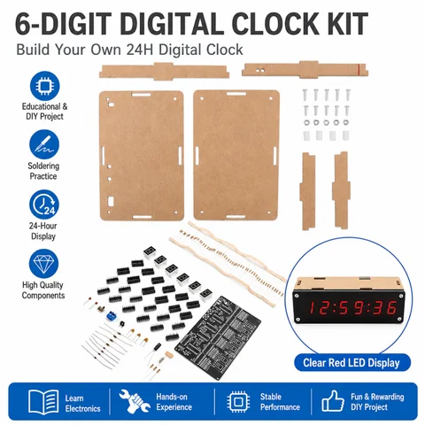 DC 4.5V–5.5V 6-Digit Digital Display Electronic Clock DIY Kit, 24-Hour Digital Circuit Clock Kit, Electronic Clock Educational and Practical Training Soldering DIY Kit, Soldering Practice Kit for Students and DIY Enthusiasts