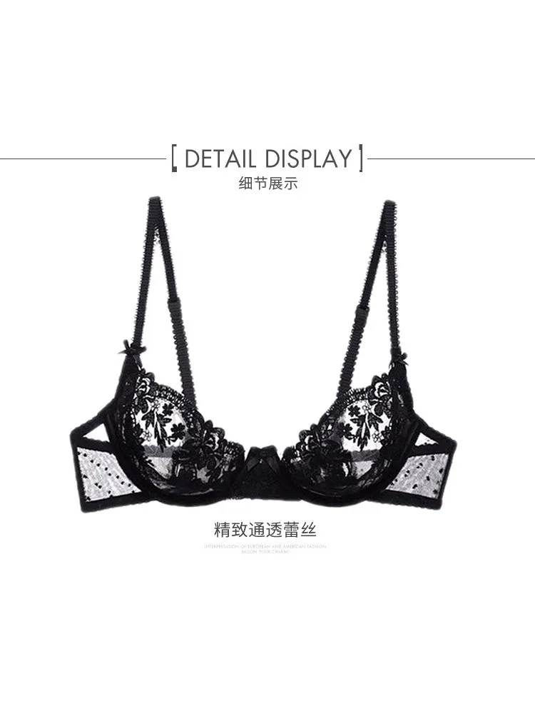 MOYISU Verführerisches Dessous-Set im viktorianischen Stil – transparenter BH mit Ausschnitten und Tanga, große Brust, ultradünnes Spitzen-Bralette mit Push-Up-Allure