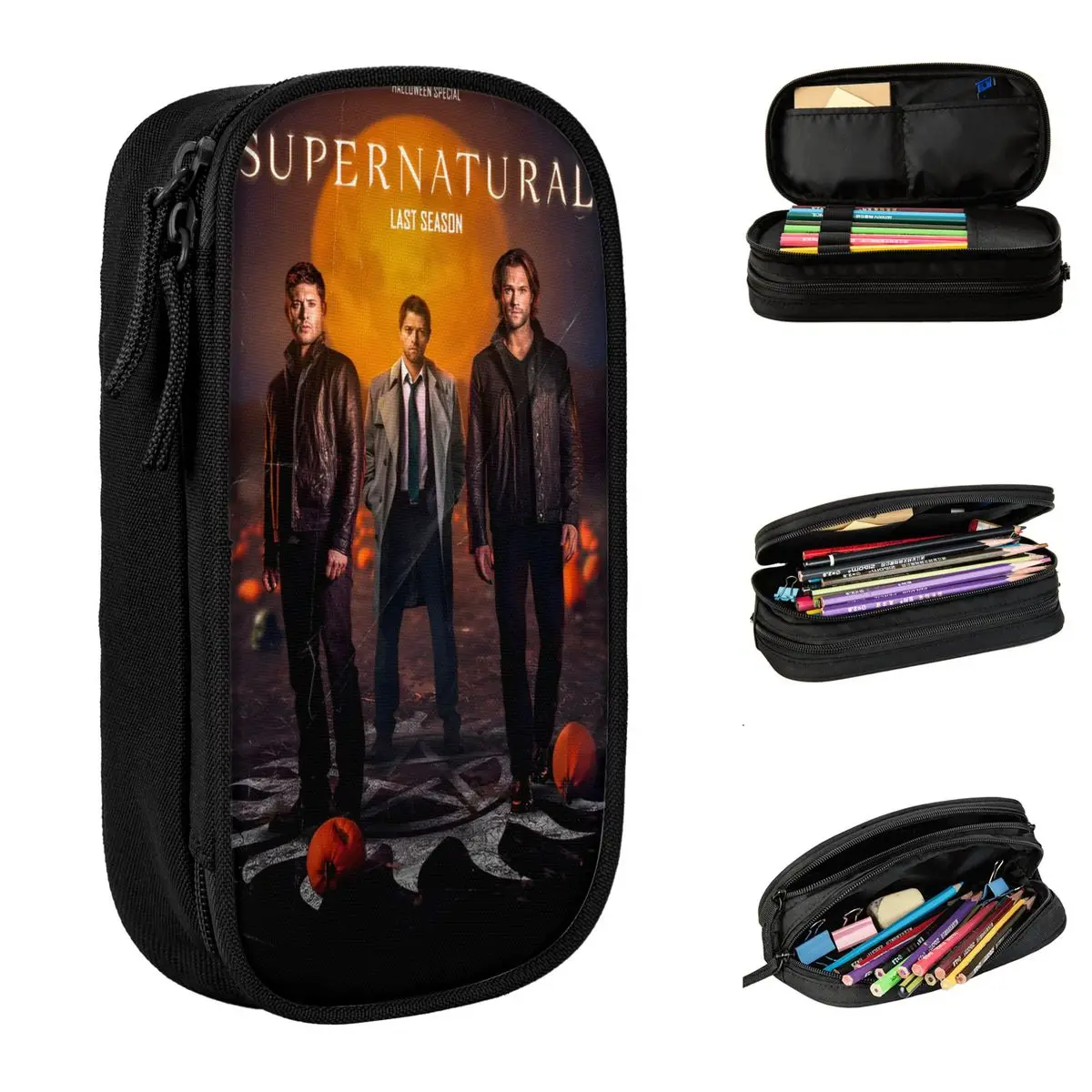 Supernaturals Pen Box Double Layer Large-capacity Kids School Supplies Pencil Box Gift