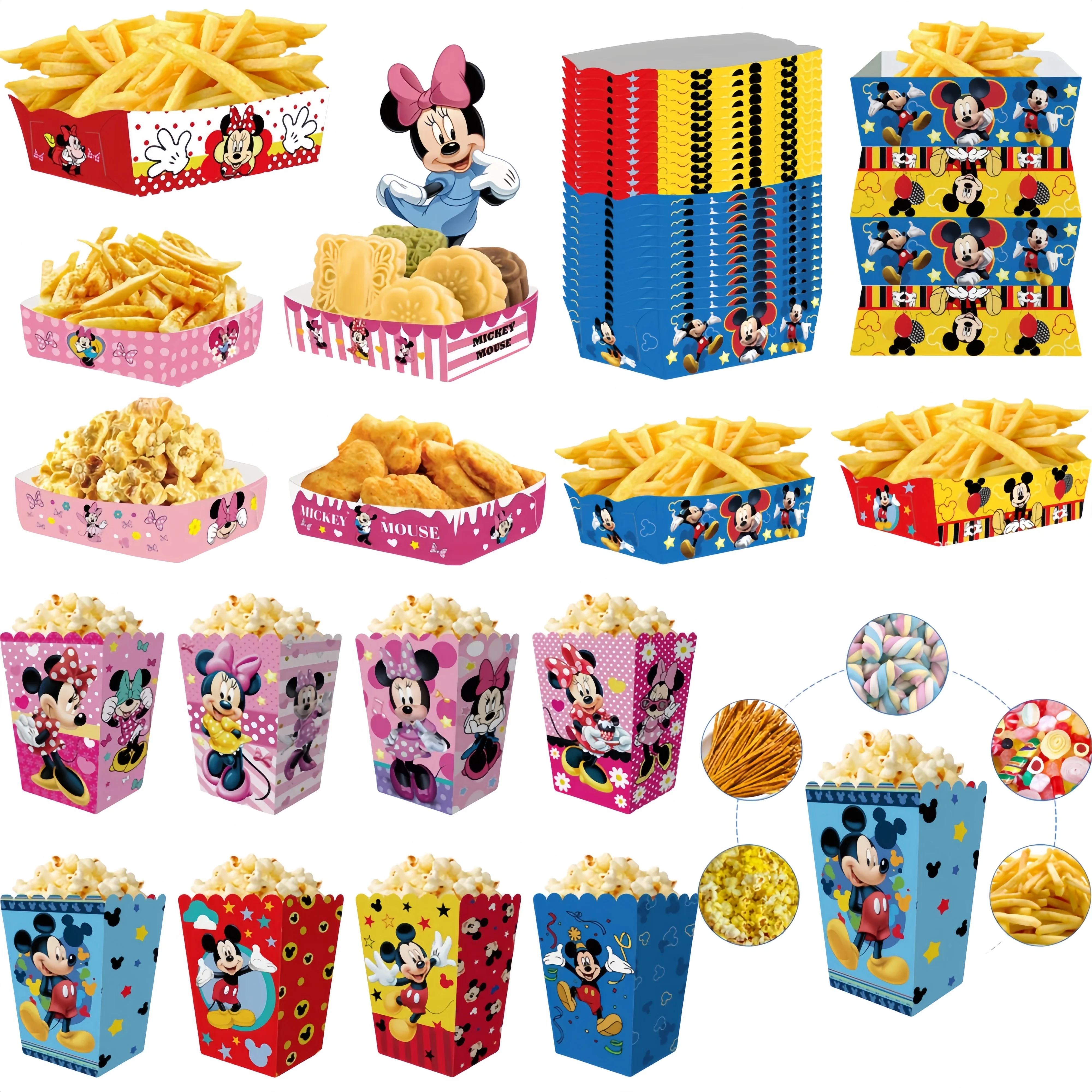Décorations de fête Mickey Minnie, boîtes à pop-corn, boîtes à frites pour enfants, fête d'anniversaire pour garçons et filles, fournitures de fête