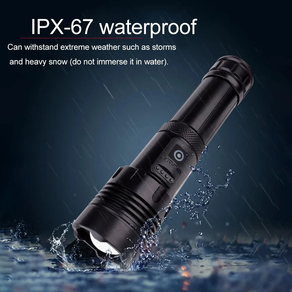 High Power LED Flashlight XHP160+COB Side Light Lantern Super Bright Tactical Torch USB Rechargeable 7 Modes IPX67 Waterproof