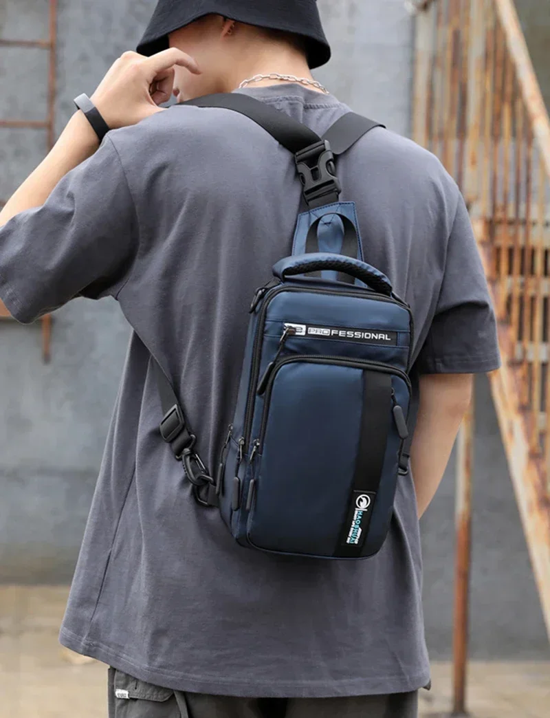 High Quality Nylon Chest Bags USB Charging Male Cross Body Multi-Layer Men Rucksack Sling Bag One Shoulder Backpack