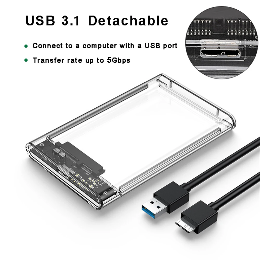 Transparent External Hard Drive 2.5 Inch HDD SSD Case Micro-b To USB3.1 4TB Drive Housing Compatible UASP SATA III Laptop