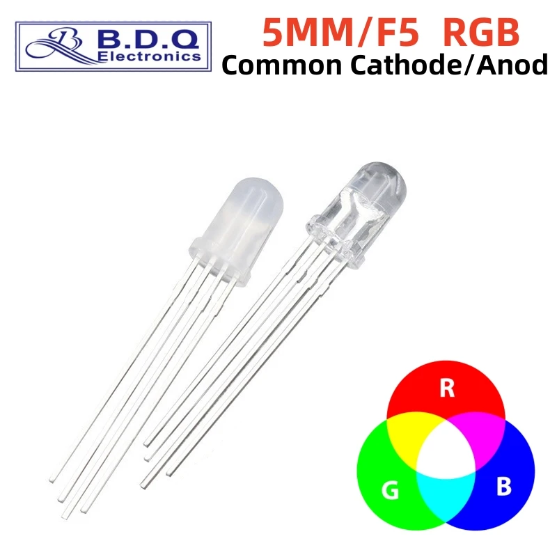 50PCS 5MM/F5 RGB DIP LED Red Blue Green Full-color Common Cathode/Anode Transparent shell Light-emitting Diode