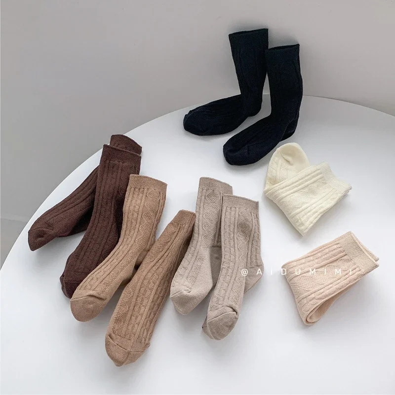 Retro Style Socks for Kids, Korean Solid Color Milk Tea and Coffee Color Cotton Sock for Children Boy Girl