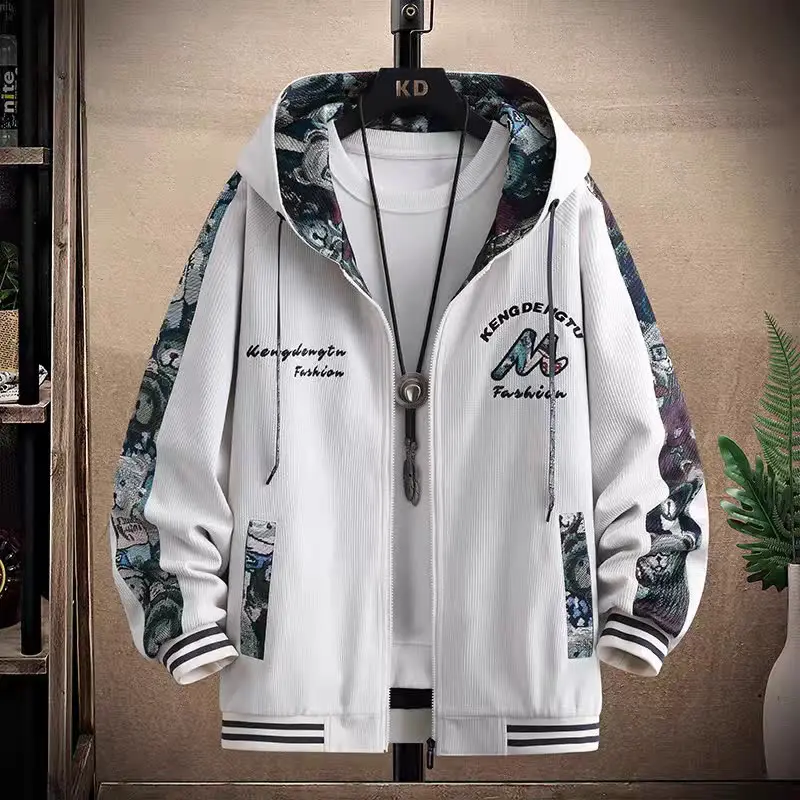 New Men's Hooded Zipper Jacket M-6XL Spring Autumn Korean Fashion Loose Top Male Coat Hooded Baseball Jersey Men's Clothing