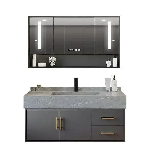 Bathroom Cabinets Slate Integrated Seamless Washbasin with Drawers Metal Cabinet Bathroom Vanity with Sink Bathroom Furniture