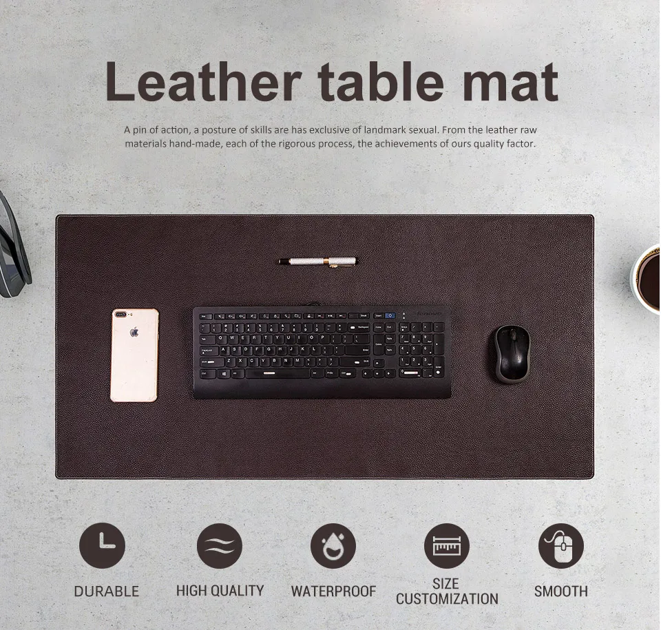 100% Genuine Leather Office Computer Table Mat Desk Study Desk Mat Large Mouse Pad Solid Color Desk Gaming Mice Pad For Laptop