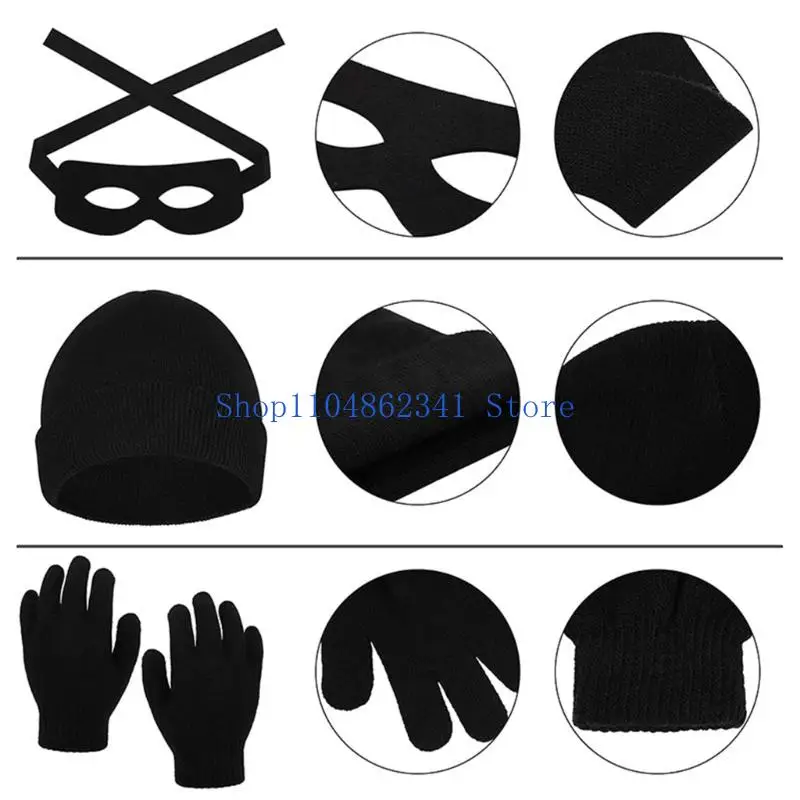 5asd – ensemble costumes voleur, accessoires voleur, t-shirt, bonnets, gants, masques pour les yeux, sacs d'argent pour