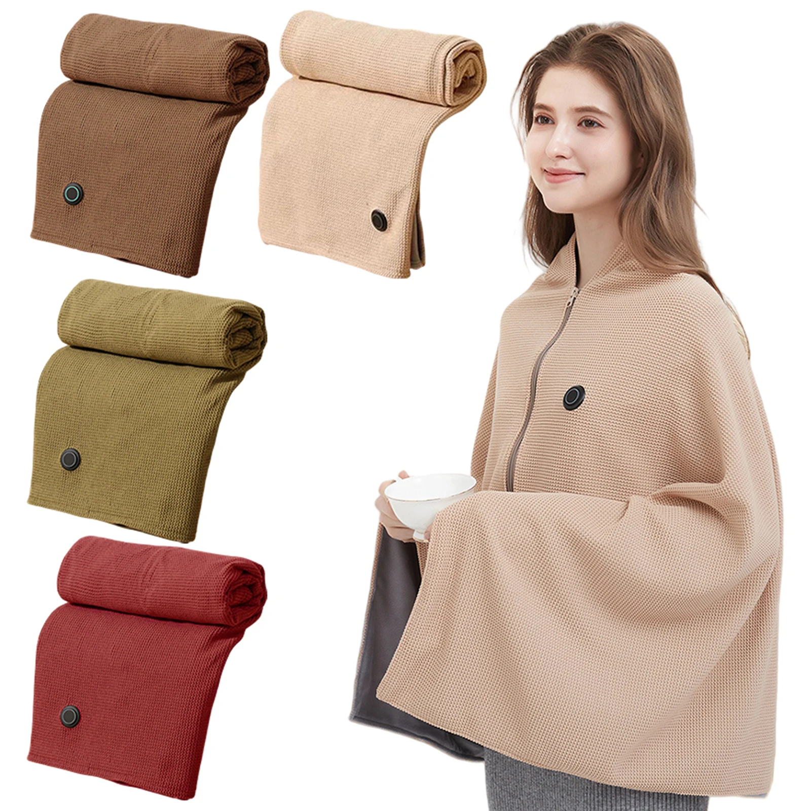 

Wearable Electric Heated Blanket with 3 Heating Levels USB Heating Blanket Soft Zipper Heated Blanket Shawl Winter Warmer Scarf