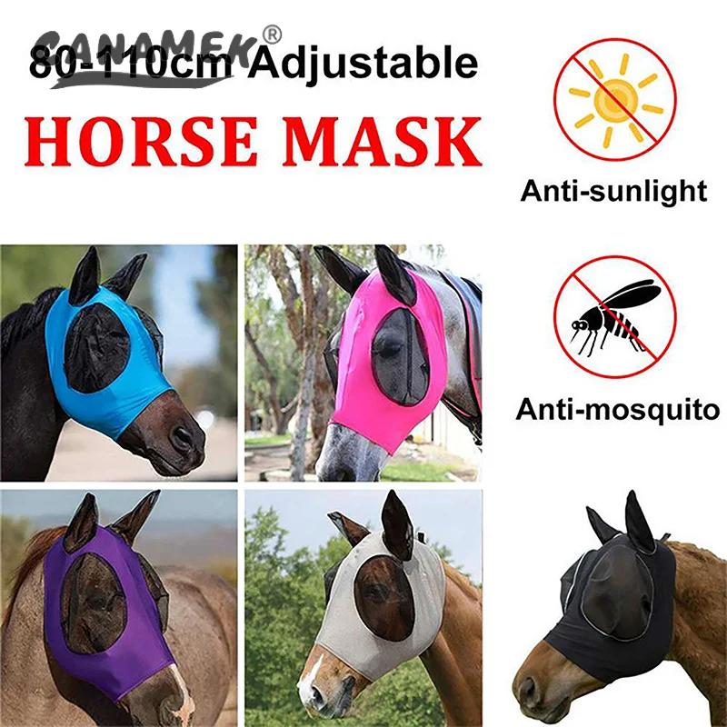 Horse Fly Mask Pet Summer Eye Shield Anti Mosquito Ear Half Face Mesh Fly Cover Parts