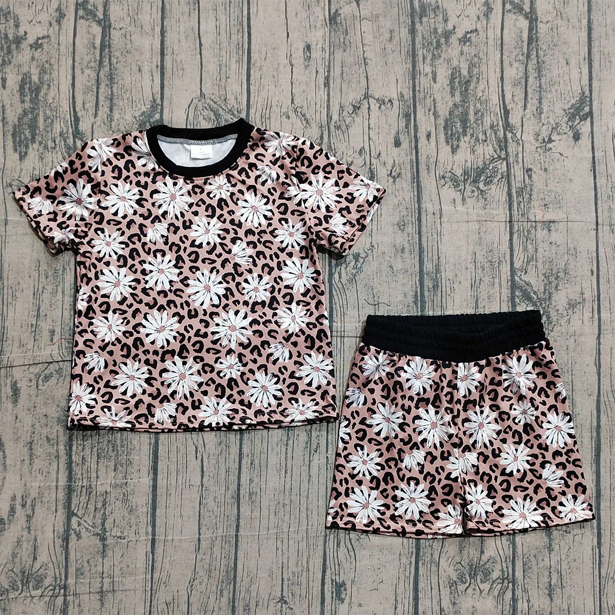 Conjunto de Pijama para Bebé Niña con Estampado de Leopardo y Flores, Top Moderno y Pantalones Cortos Elásticos, Ropa Infantil Cómoda, Conjunto de 2 Piezas