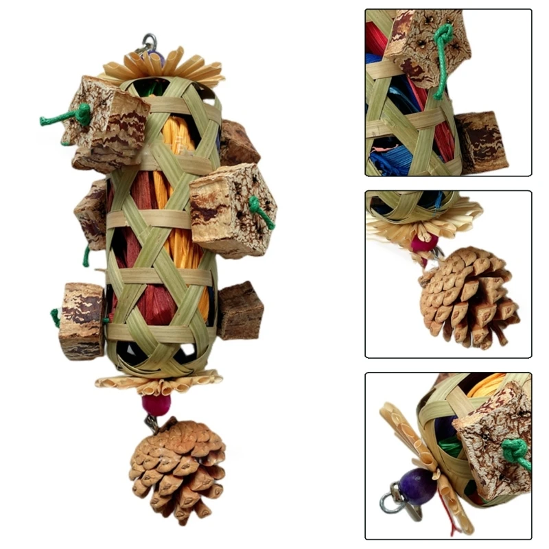 SZWA Pet Bird Chew Toy Natural Cornhusk Pinecone for Cockatiel Conure Cockatoos Teeth Grinding Toy for Cage Bird