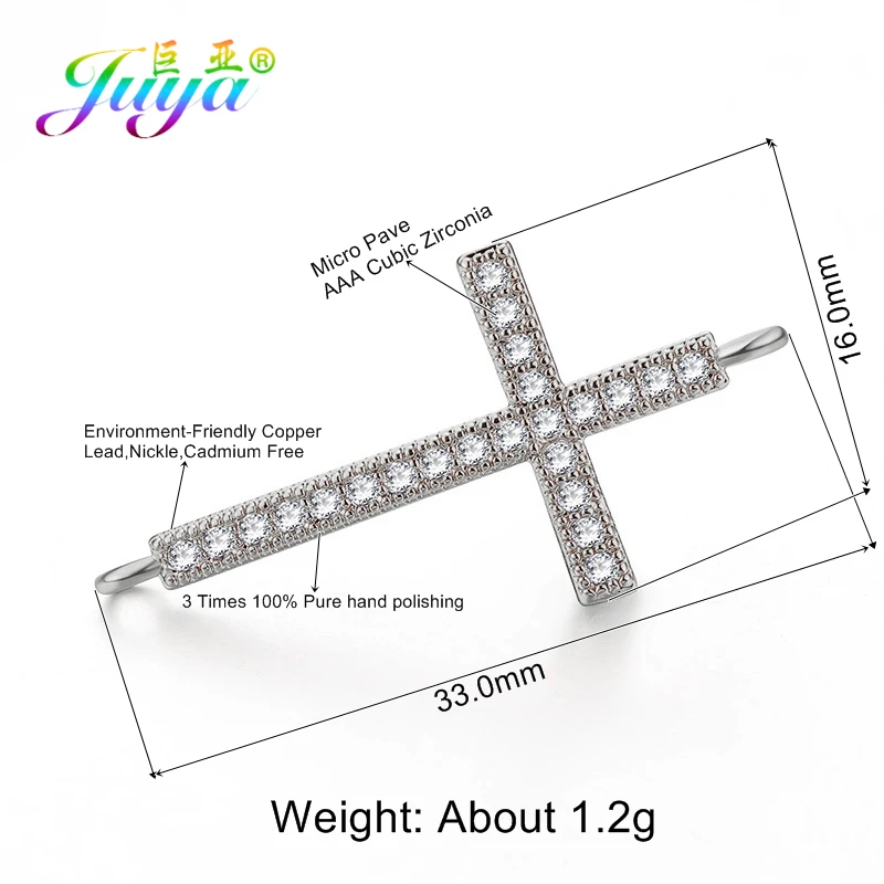 Juya Handmade 18K Gold Plated Copper Cross Charms Connector Accessories For DIY Women Men Christian Religious Jewelry Making
