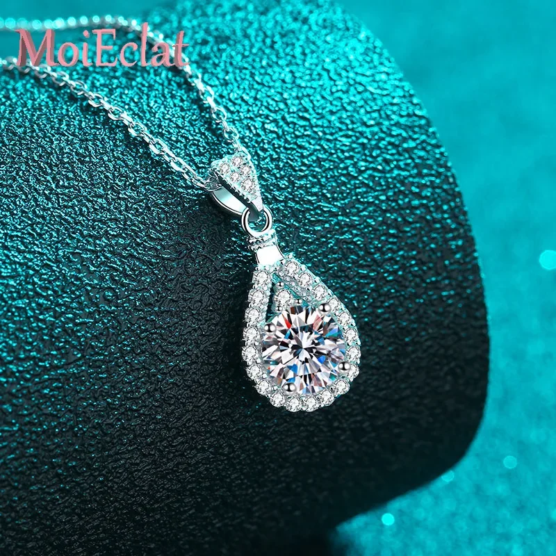 

MoiEclat 1ct/2ct/3ct/5ct Moissanite Necklace for Women, Platinum PT950 Pear Shaped Pendant Jewelry Clavicle Chain Birthday Gifts