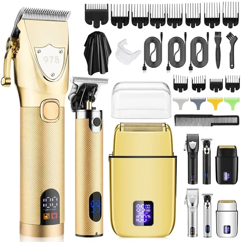 

Resuxi 978 Metal Body Hair Clipper LCD Digital Display Men's Oil Engraving Electric Razor Set Hair Trimmer for Men