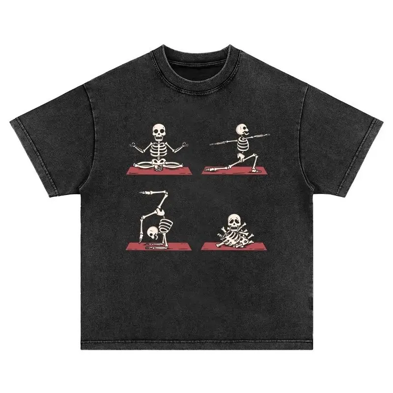تي شيرت رجالي قطني أسود كاجوال بأكمام قصيرة صيفي ملابس الشارع الشهير تي شيرت مطبوع عليه رسومات ريترو
