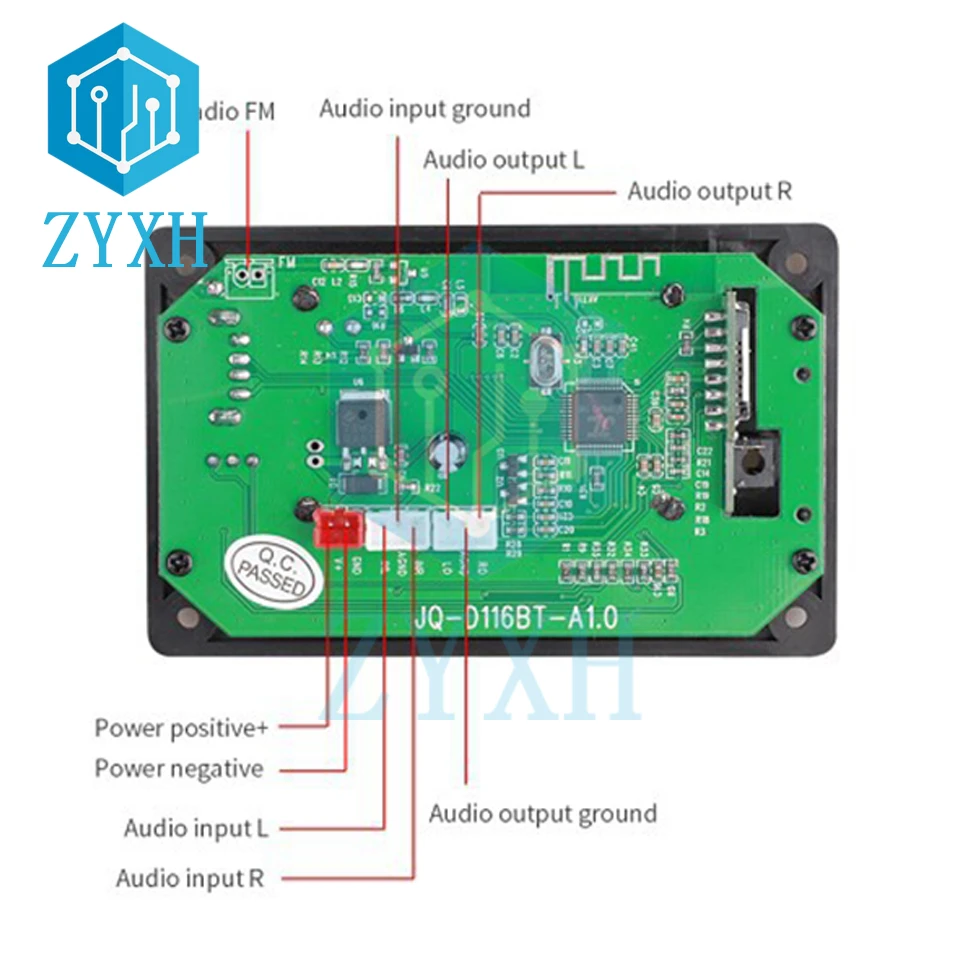 Scheda di decodifica MP3 per auto compatibile con Bluetooth 5.0 WMA WAV lettore musicale Audio vivavoce LCD/TF/USB/AUX/FM/registrazione per