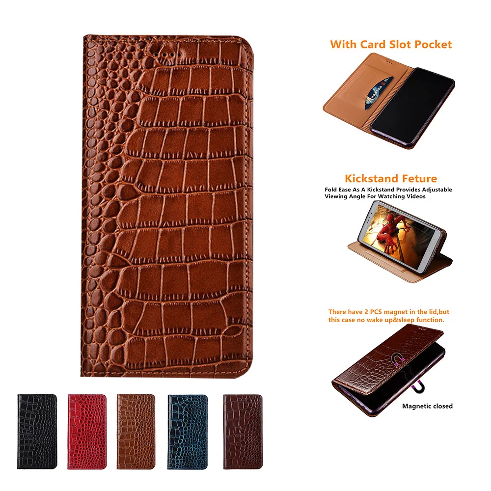 Genuine Leather Case For Xiaomi Poco C65 C61 C55 C50 C40 C31 Crocodile pattern Magnetic Visa Card Holder Book Flip Cover Funda