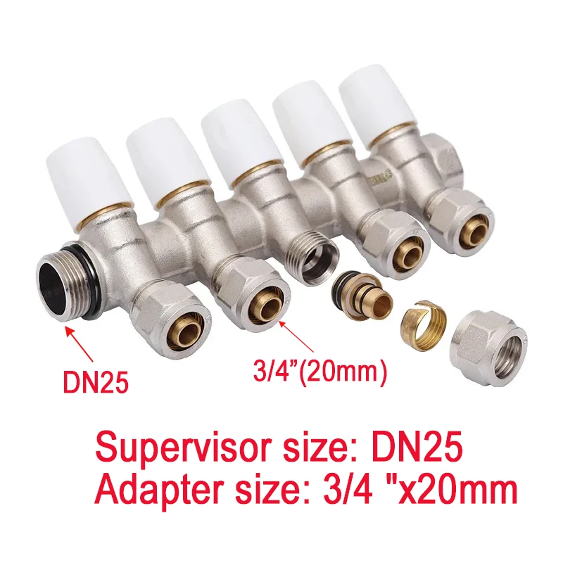 

DN20/DN25 ，3/4”/1” 2way~6way Brass Water Manifolds with Stop Valves Wear Resistance