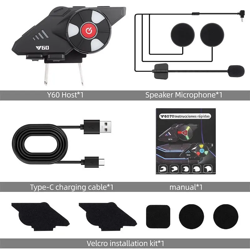 Y60 Motorcycle Helmet Headset Bluetooth Wireless Waterproof Handsfree Call Music V5.3 Color Light Rider Earphone