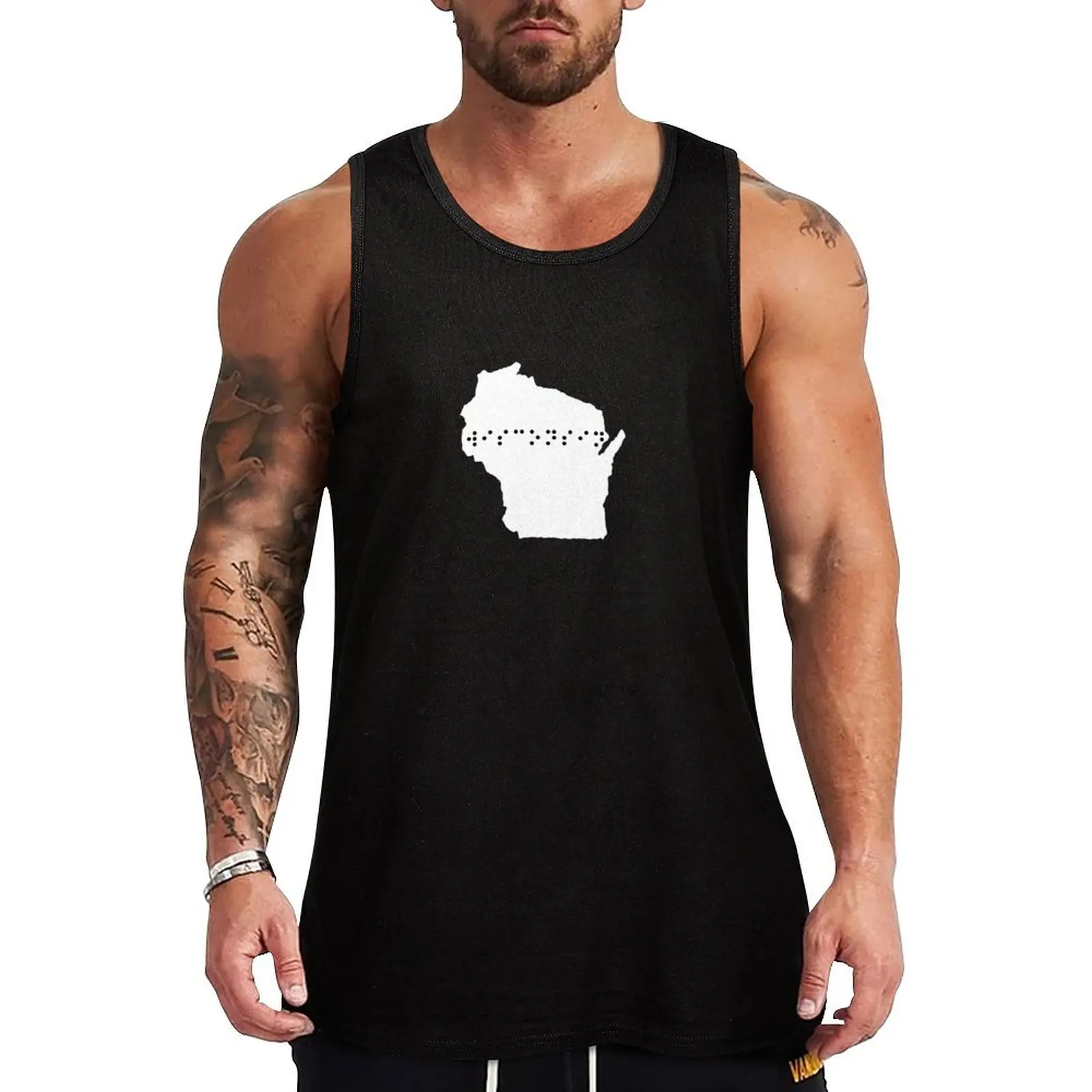 

WISCONSIN State Shape Braille Shirt Tank Top summer clothes for men sports t-shirts for men mens gym clothes Men's clothing