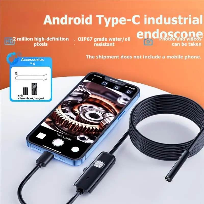 B03B-For Phone And PC Inspection Compatible 7.0MM Type-C Endoscope Camera With 6 Adjustable LED Lights