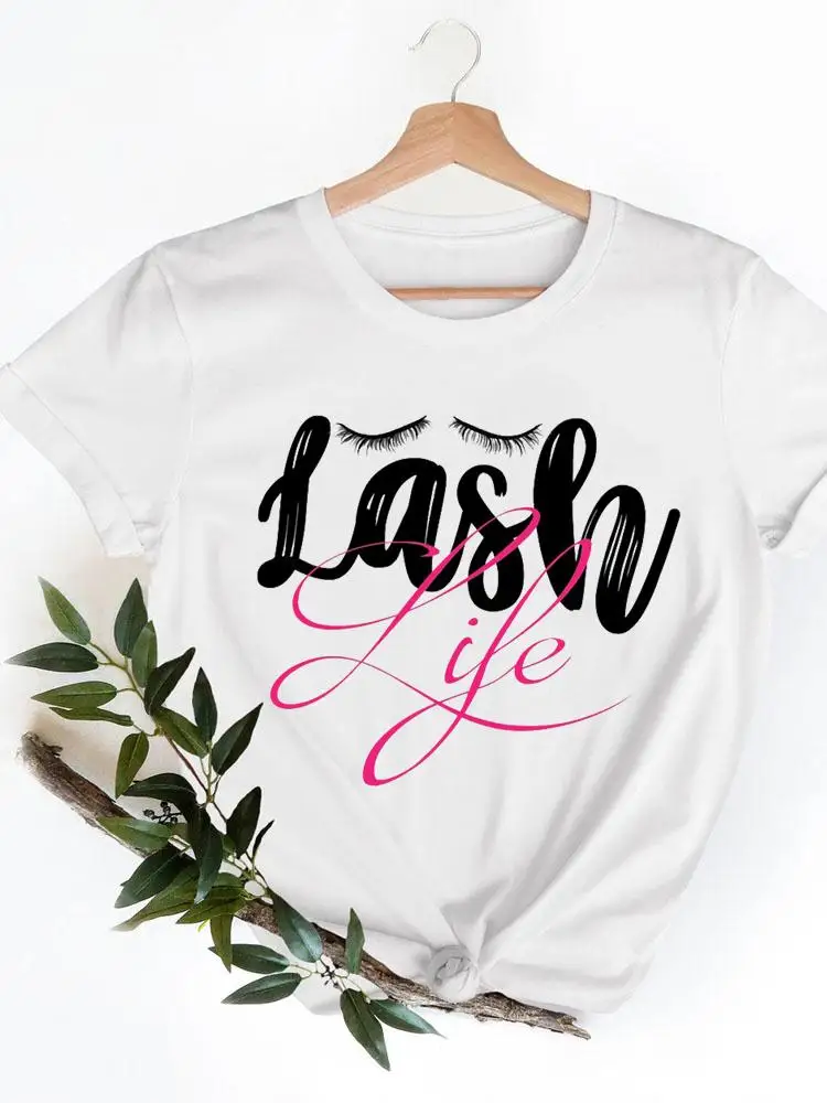 Casual Ladies Eyelashes Lashes Cute Print T-shirts Clothing Short Sleeve Clothes Fashion Summer Women T Female Graphic Tee