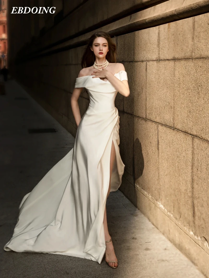 

EBDOING Wedding Dress Mermaid Satin For Sweetheart Neckline With Split Sexy Customized Bride Gown Vestidos De Novias