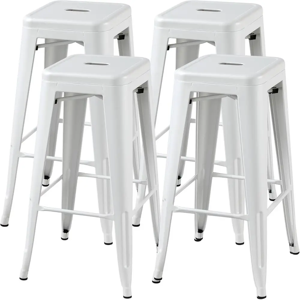 30 Inch Metal Bar Stools Set o 4, Bar Height BacklBartools, Industrial Stackable Bar Chairs with ootrest or Kitchen/Dining Room/