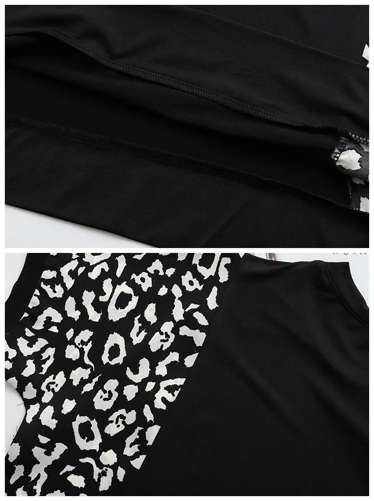 Kaus ukuran besar musim panas wanita, atasan ukuran besar lengan pendek longgar hitam katun motif macan tutul 3XL 4XL 5XL 6XL 2022