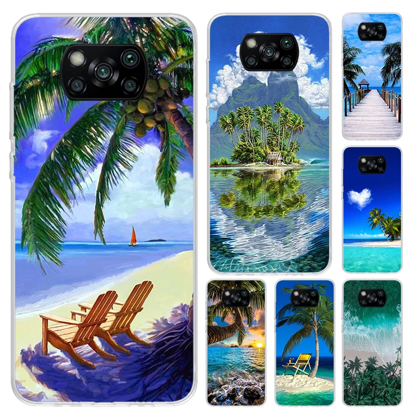 Summer Beach Sunset Sea Palm Tree Phone Case for Xiaomi Poco X6 X5 X4 X3 Nfc F6 F5 F4 GT F3 F2 Pro F1 M5S M4 M3 5G Soft Funda Pr