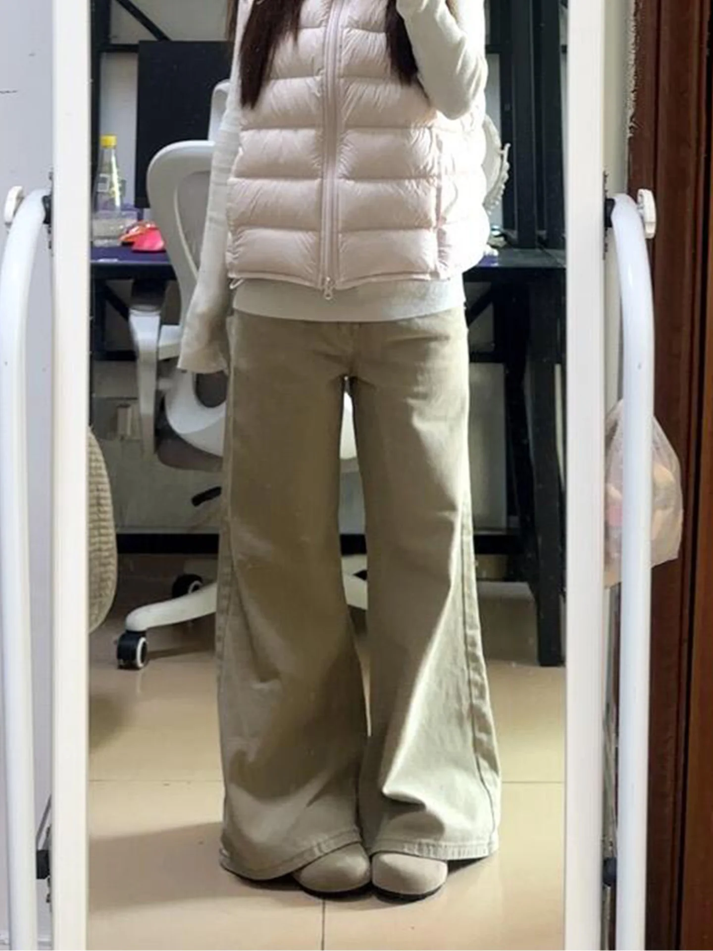 

Retro Washed Khaki Denim Pants Women's Summer 2026 New Lazy Style Slim Wide Leg Jeans High Waist Straight Cut Daily Wear