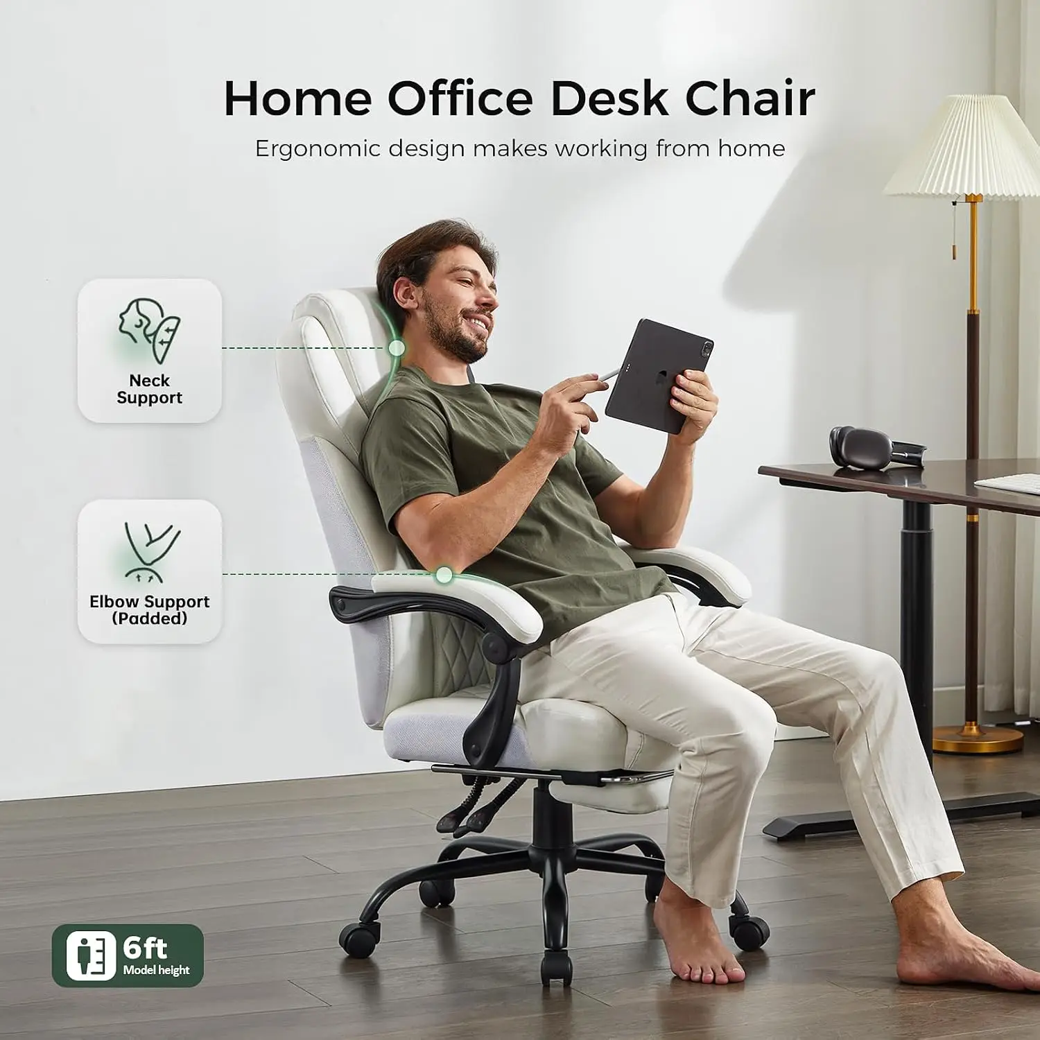 Big & Tall Office Chair with Footrest & Lumbar Support, White, Customized