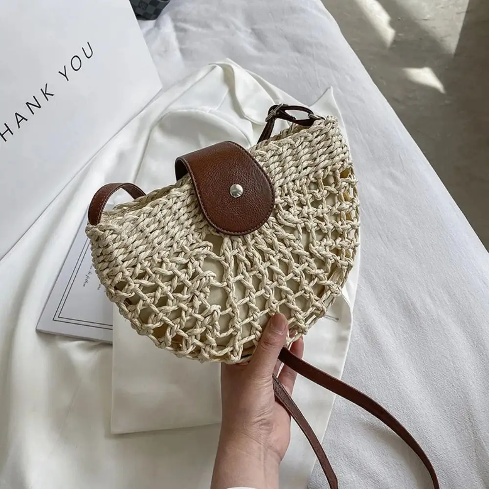 

Women Summer Straw Bag New Fashion Messenger Handbag Semicircle Crossbody Bags Beach Bags Tote Travel Hollow Shoulder Bag