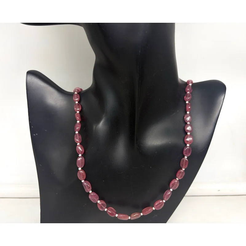 

Ожерелье с рубинами и жемчугом, 20 дюймов, овальные гладкие бусины из драгоценных камней диаметром 8–10 мм, стерлинговое серебро