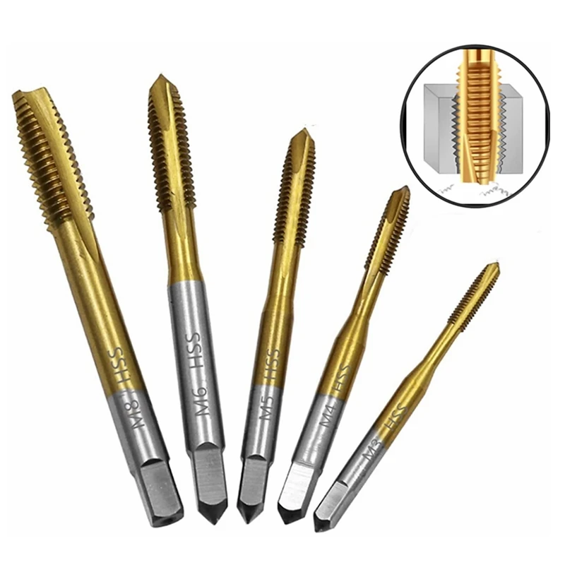 HSS Titanium Coating Screw Tap Drill Bit M2 M2.5 M3 M3.5 M4 M5 M6 M8 M10 M12 Metric Straight Flute Thread Tap Hand Tools