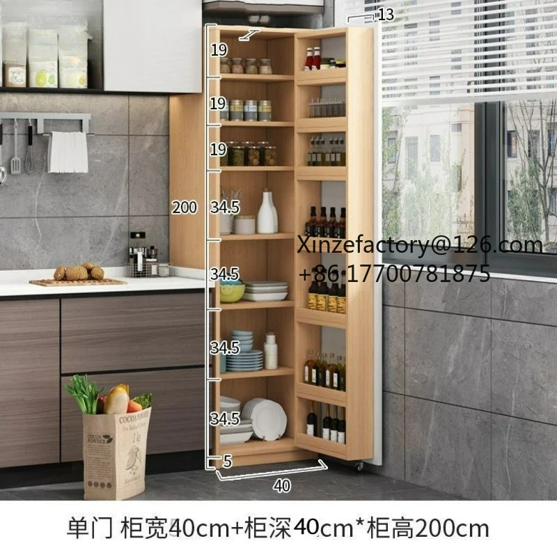 Factory Direct 2026 Top Rated Wall Multifunctional Solid Wood Side Cabinet Storage Cabinet Refrigerator Cabinet Integrated Door