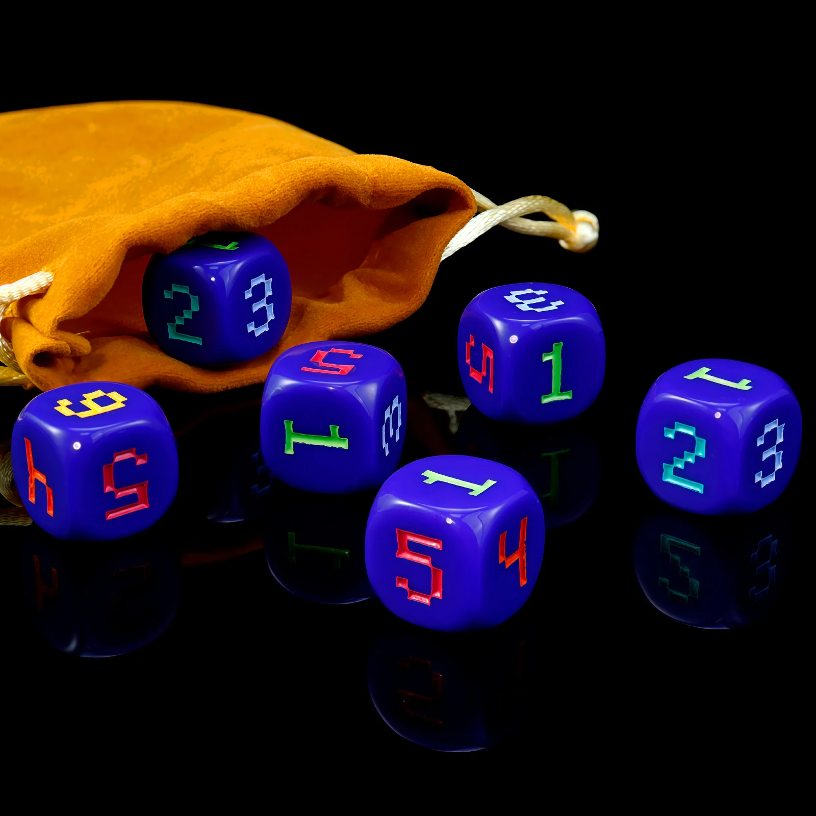 مجموعة نرد مرقمة مكونة من 6 قطع مكونة من 6 جوانب - جسم أزرق وأرقام متعددة الألوان، للألعاب والتجمعات الخارجية في الفناء، تتضمن رسم تخزين