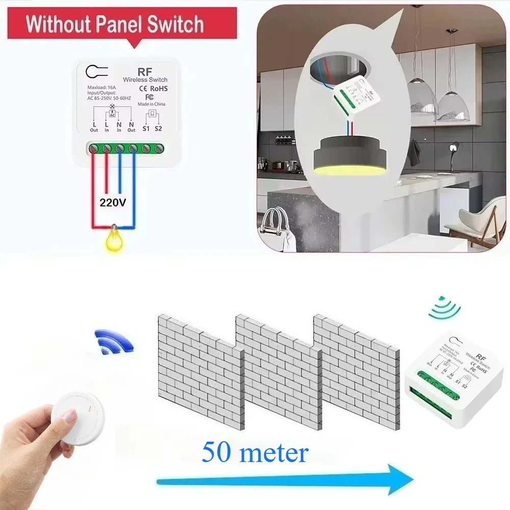 RF433 مفتاح الإضاءة اللاسلكي العالمي AC110V 220 فولت 2-way التحكم عن بعد مع محول وظيفة تأخير لضوء مروحة مصباح المنزل الذكي
