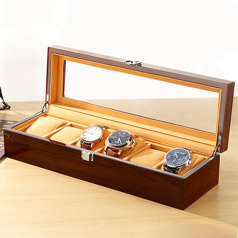 Ebony Wood Wristwatch Display Case, Caixa De Relógio De Luxo, 6 Relógios, Pintura De Piano, Coleção Caixa De Armazenamento, Embers