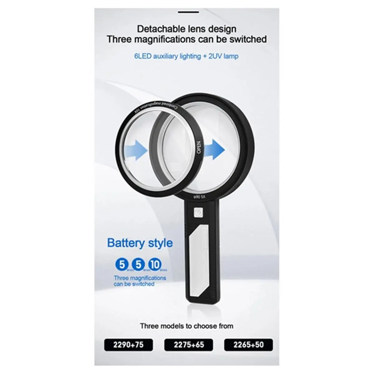 DT81 8x Main Lens + 12x Auxiliary Lens Rechargeable Handheld Magnifier Antique Appraisal Collectibles Reading with LED Light