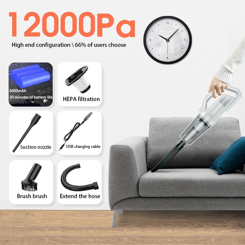 9000Pa/12000Pa Wireless Vacuum Cleaner Portable Cleaning Machine Mini Wireless Vertical Washing for Car and Home Appliance