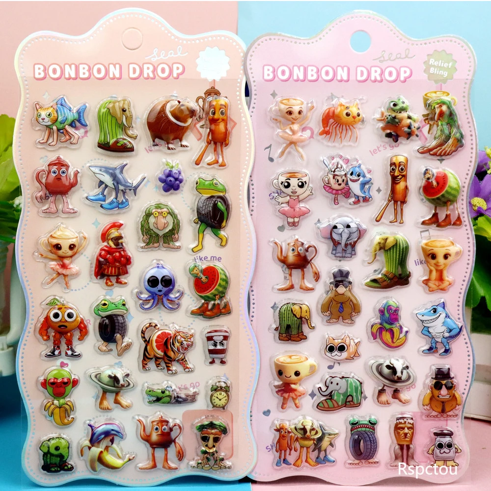 

4pcs Tung Tung Sahur Abstract Animal Bubble Stickers Funny Cartoon 3D Puffy Sticker Laptop Luggage Phone Decals Decoration Toy