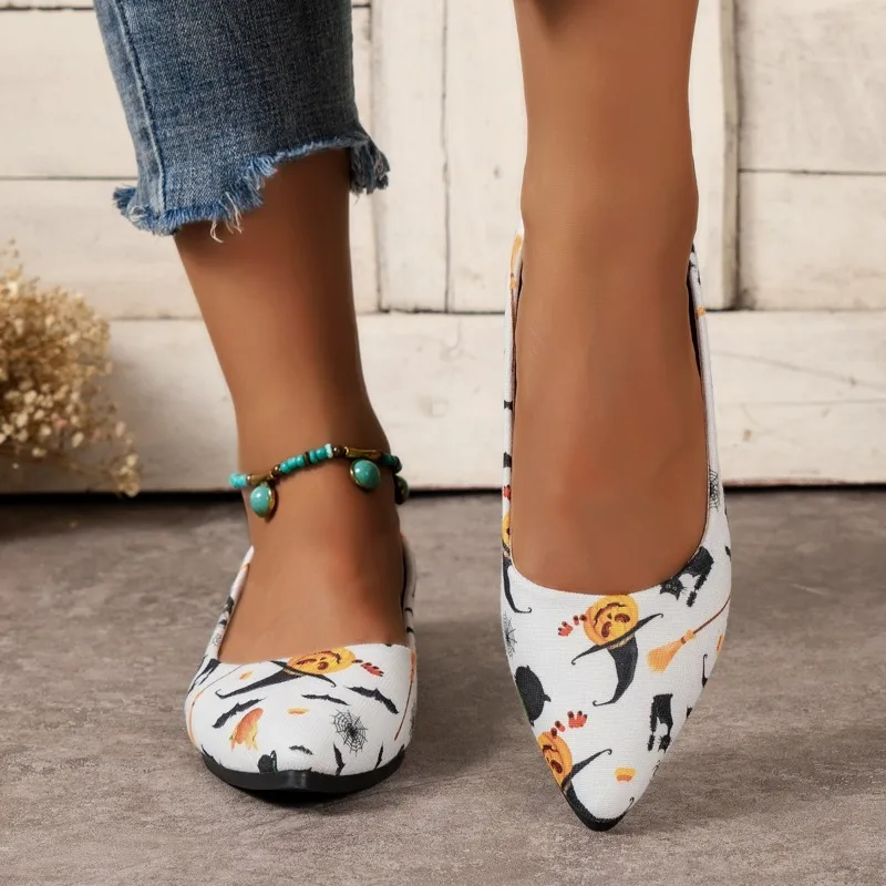 Zapatos planos sin cordones de talla grande para mujer, zapatos planos diarios con estampado, punta estrecha, fondo suave poco profundo, gran oferta