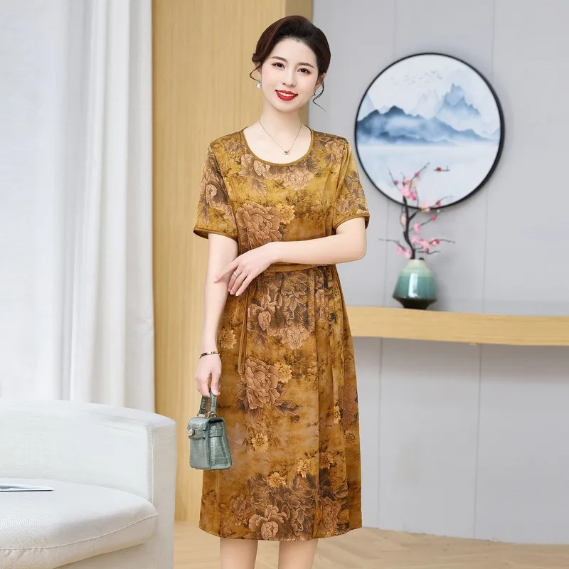 

Summer women short sleeve dresses print vintage o-neck Beach Dress Vestidos dress
